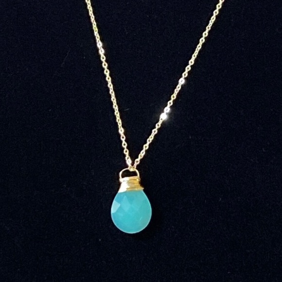 Aqua Chalcedony Gold Plated Necklace, Hand made. New - Picture 5 of 8